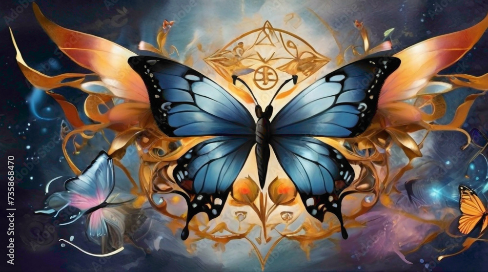 colorful butterflies background of the wall painting inelastic point of view butterflies design and colorful background  - obrazy, fototapety, plakaty 