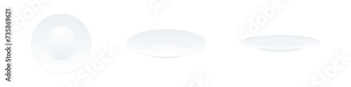 White plate realistic illustration. Dining plates ceramic vector set.