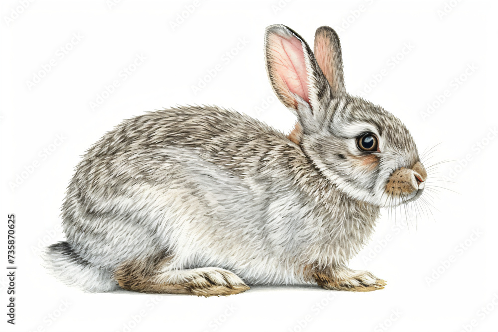 Watercolor illustration of a cute fluffy rabbit with big ears isolated on white background. Happy Easter. Cartoon character for nursery, baby shower. Banner, poster, flyer with copy space Watercolor illustration of a cute fluffy rabbit with big ears isolated on white background. Happy Easter. Cartoon character for nursery, baby shower. Banner, poster, flyer with copy space