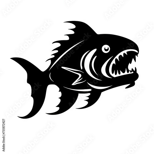 Fish Icon, Sea Bass Shape, Minimal Fishing Symbol, Evil Tuna Silhouette, Agressive Salmon Sign, Black Ink Fish