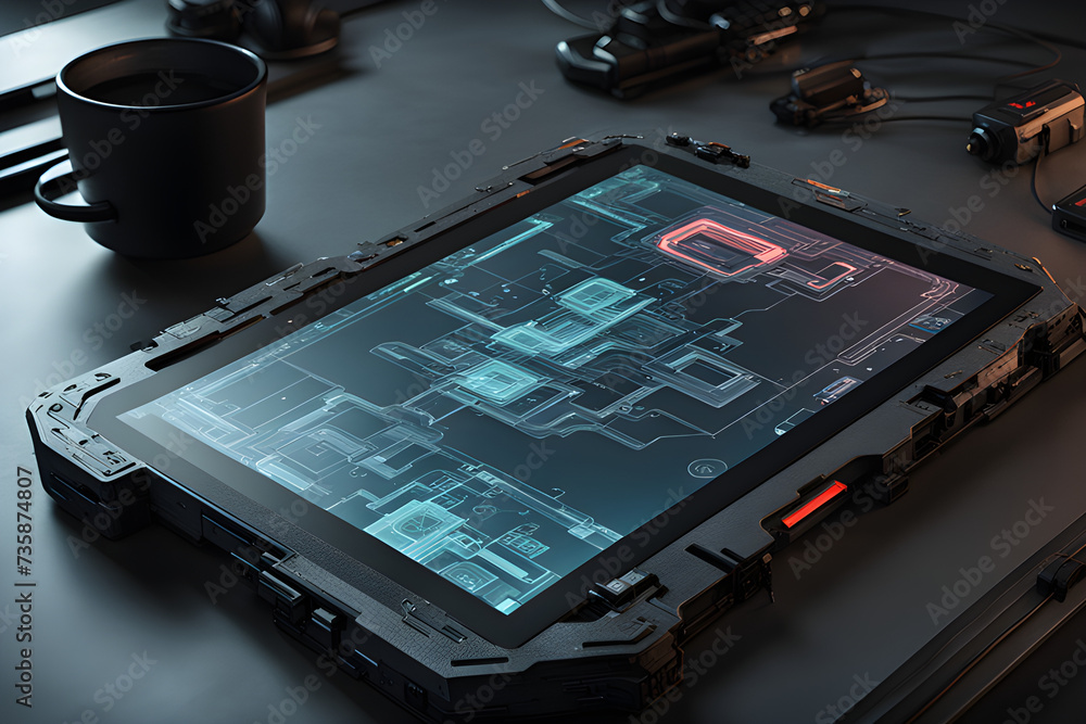 Cyberpunk tablet, modern tablet. Cyberpunk tablet, modern tablet.