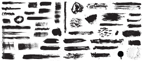 Set of Black ink vector stains. collection of black paint, ink brush strokes, brushes, lines, grungy Isolated on white background. Vector illustration. 