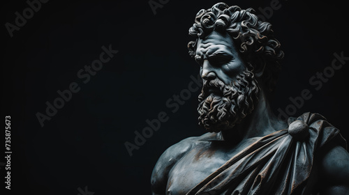 Statue d homme grec sur fond noir