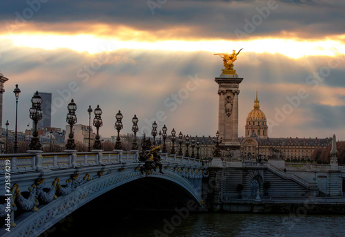 Alexandre III Bridge at amazing sunset - Paris, France © muratart