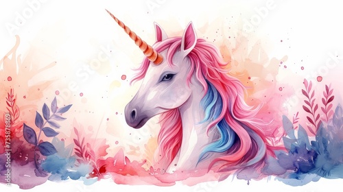 Cartoon magic style, cute pastel watercolor illustration of unicorn background. Cute horse © nataliia_ptashka