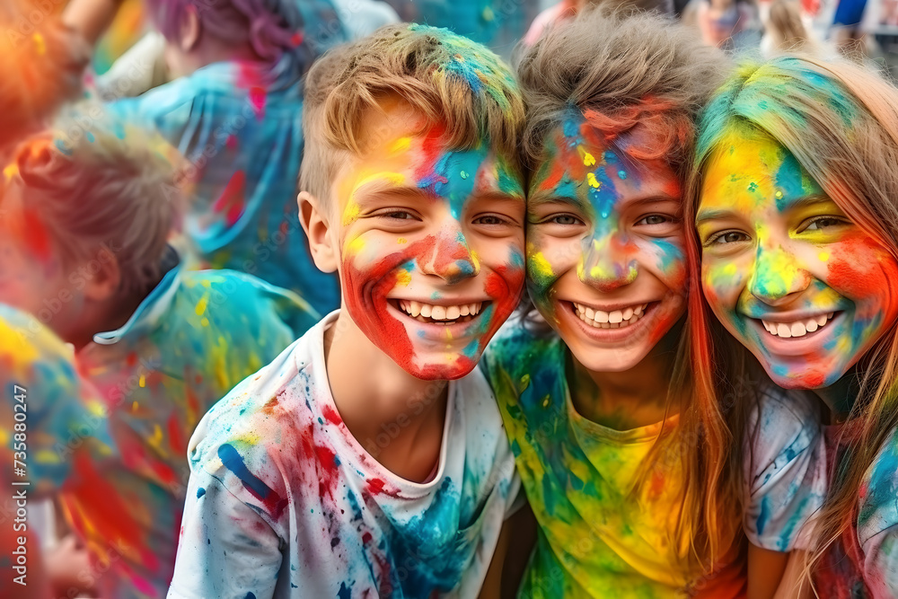image of cheerful youth with colorful faces celebrating Holi festival of colors image of cheerful youth with colorful faces celebrating Holi festival of colors