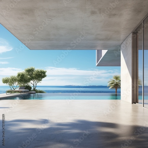 The concrete building with the terrace and ocean view 