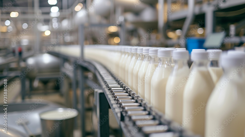 filling milk in to plastic bottles at the factory. equipment at the dairy plant filling milk in to plastic bottles at the factory. equipment at the dairy plant