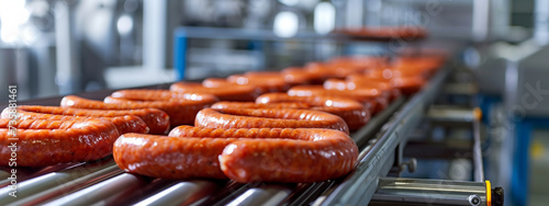 fresh sausages on the conveyor