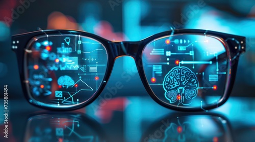 Smart glasses show brain activity and analytics.
