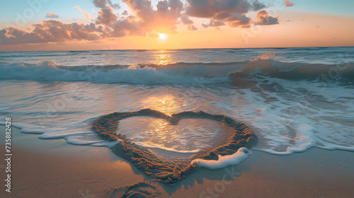 A heart drawn in the sand with the waves gently washing over it. Generative AI illustration  © สรศักดิ์ ธรรมวงษ์ษา