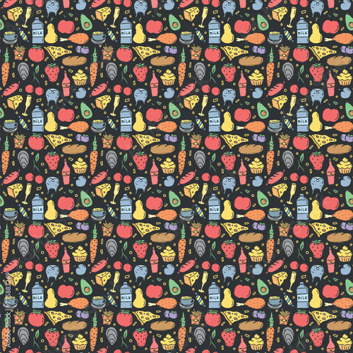 Seamless food pattern. Doodle food background