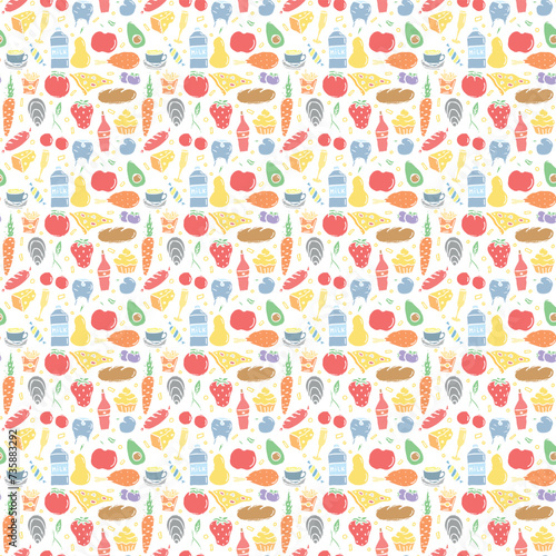 Seamless food pattern. Doodle food background