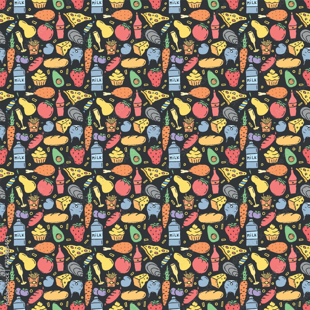 Seamless food pattern. Doodle food background Seamless food pattern. Doodle food background