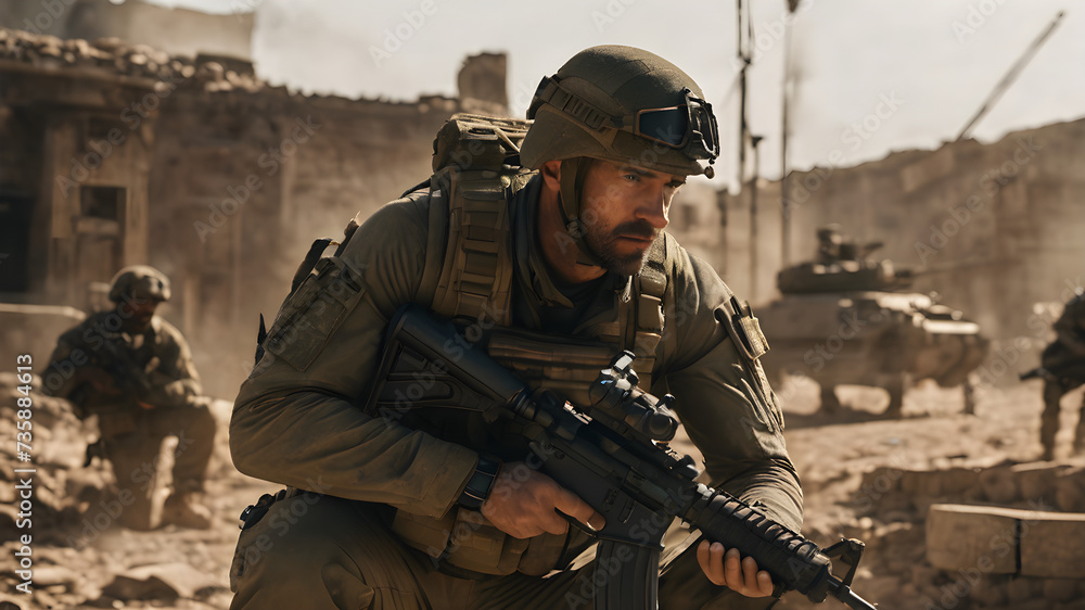 Fototapeta premium soldier with rifle