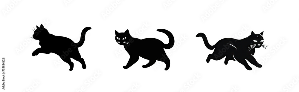 Fototapeta premium Cat Silhouette Icon Isolated, Animal Black, Pet Symbol on White Background