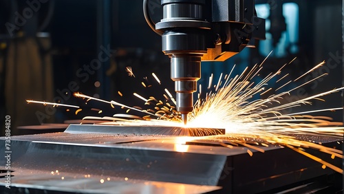 Metal working CNC plasma machine. HI technology machining concept. Generative AI