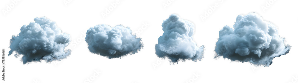 Set of clouds isolated on white or transparent background.