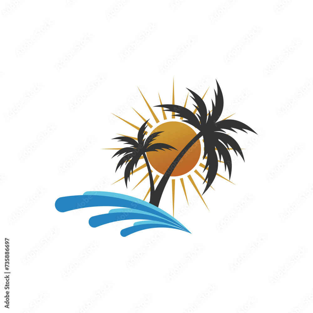 Resort and beach palm logo design with premium concept Resort and beach palm logo design with premium concept