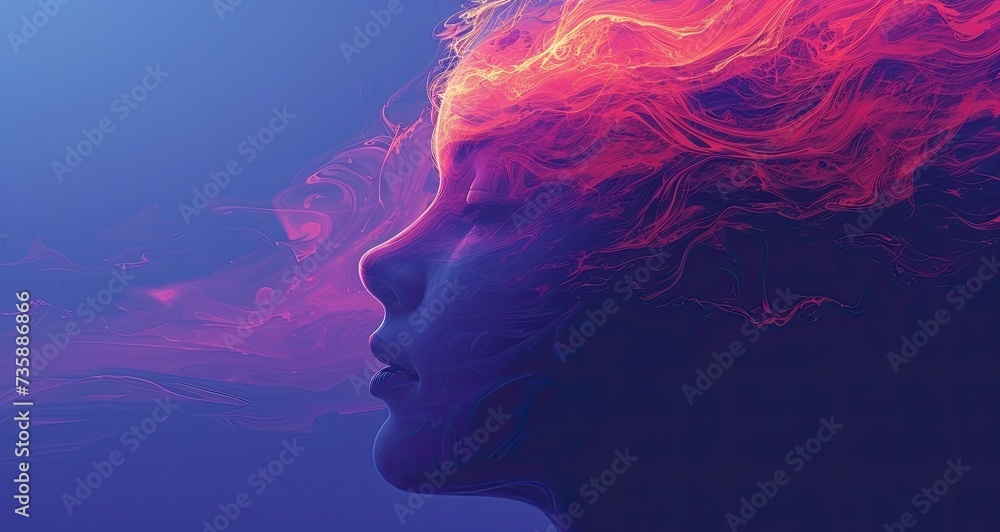 Womans Face With Red and Blue Smoke