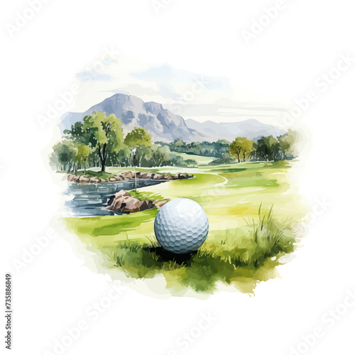 Golf ball with golf course watercolor. Vector illustration design.