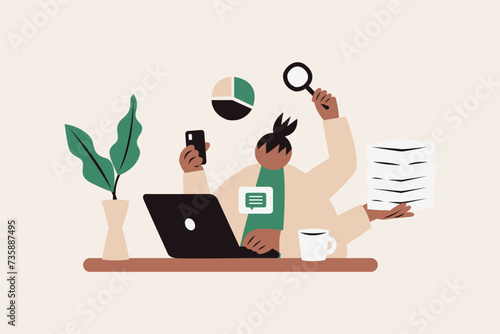 Multitasking woman Vector Illustration