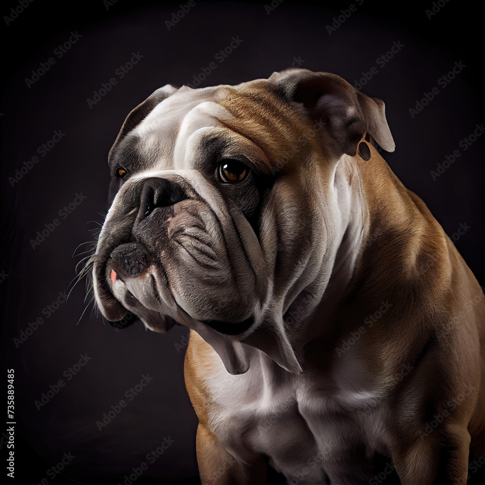 Majestic Australian Bulldog Portrait with Dark Artistic Background