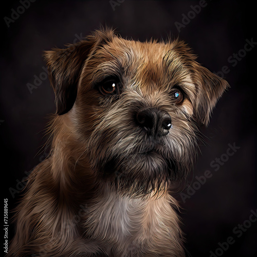 Border Terrier Dog Portrait in Studio with Artistic Flair