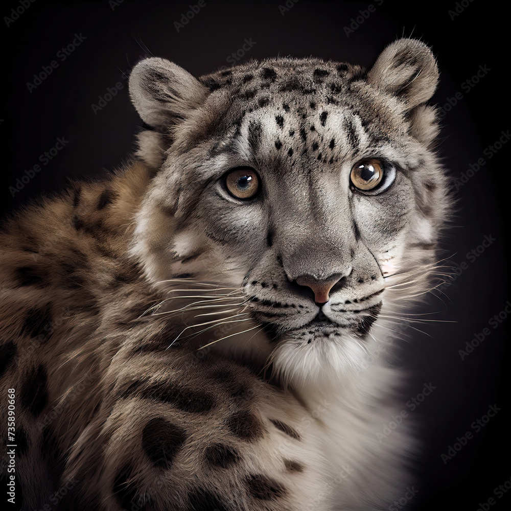 Obraz premium Stunning Snow Leopard Studio Portrait With Dark Background