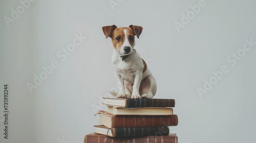 Cute little Jack Russell Terrier on a Stack of Books photo