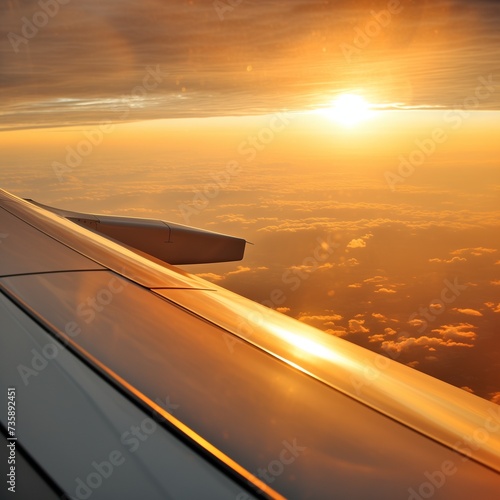 Sky view from the airplane with aero wing