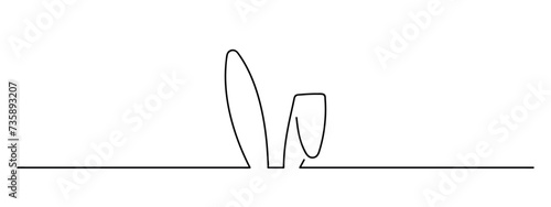 easter bunny ears one line art, rabbit lineart, black line vector illustration, editable stroke, horizontal design element