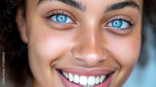 close up of a woman smiling With blue eyes