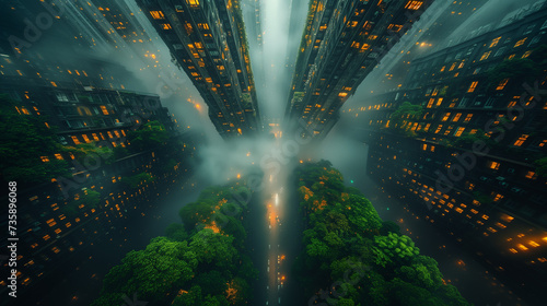 Illuminated Avenues of Ape Metropolis  A Green Urban Dreamscape