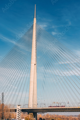 suspension wires reaching high into the sky, the metal bridge in Belgrade, Serbia, stands tall as a symbol of transportation ingenuity