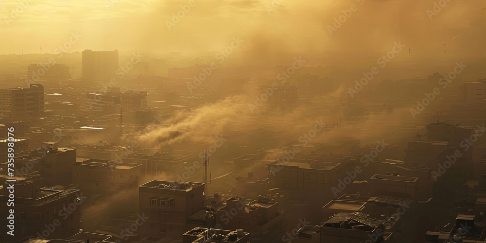 Fototapeta premium A city full of dust in the air