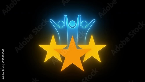 Customer service evaluation concept. 4K motion graphic animation of three men icon and three stas rating to service experience to review satisfaction feedback survey isolated on transparent background photo