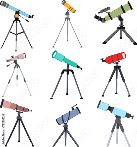 telescope set cartoon vector illustration