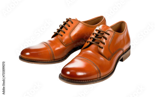 A Pair of Brown Shoes. Two brown shoes positioned neatly side by side on a plain Transparent background.