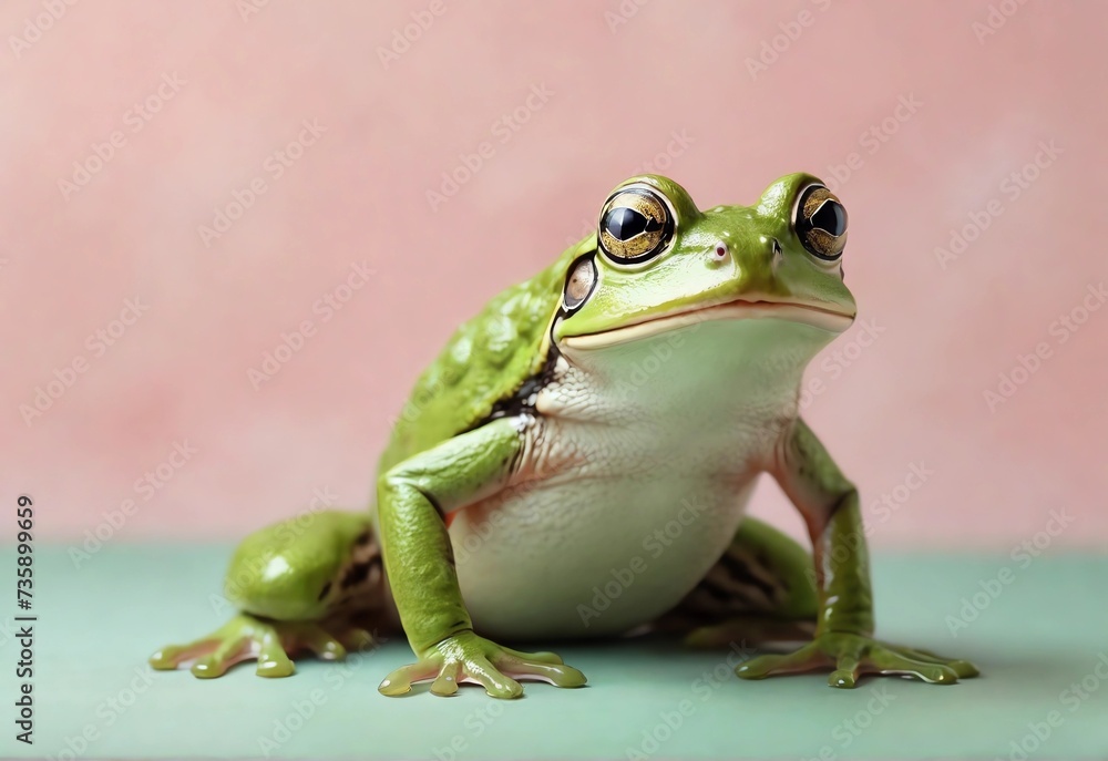 Green frog on the pastel background. 29 february leap year day concept Green frog on the pastel background. 29 february leap year day concept