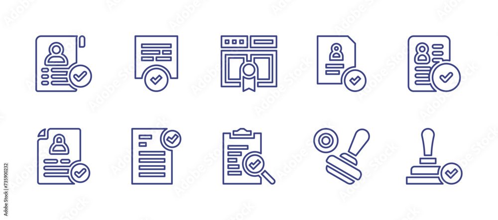 Approval line icon set. Editable stroke. Vector illustration. Containing approved, approval, approve, stamp, web page, quality control.
