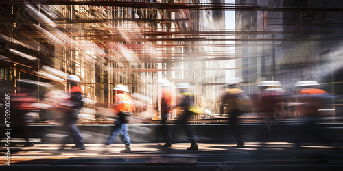 Image of the movement of engineers and construction workers in the construction zone. Ai generate. © MOUNTAIN