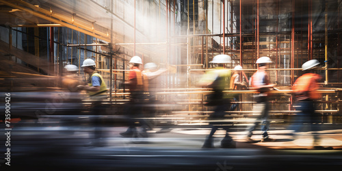Image of the movement of engineers and construction workers in the construction zone. Ai generate.