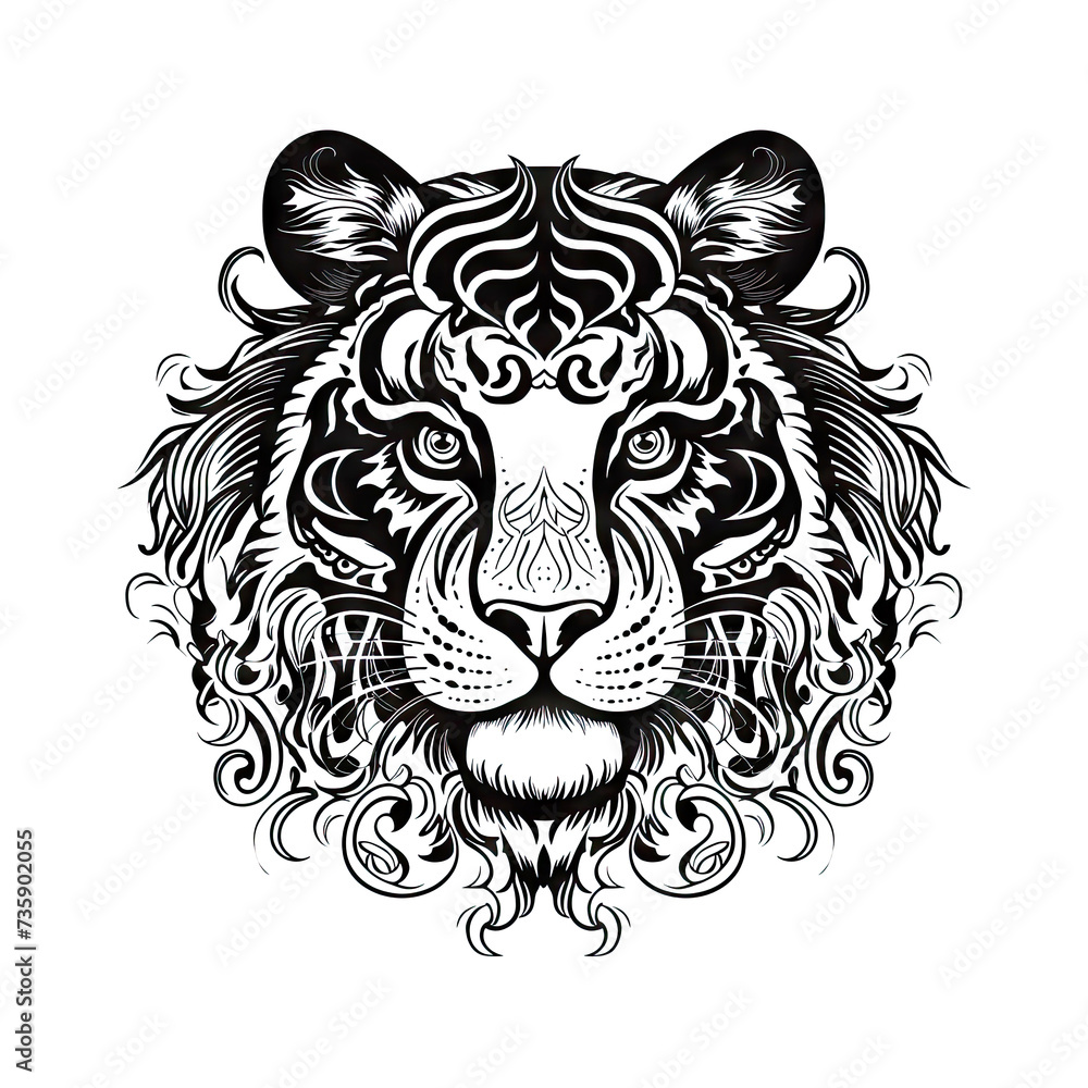 Ornate Tiger Icon, Tiger Portrait Isolated, Chinese Horoscope Symbol, Generative AI Illustration Ornate Tiger Icon, Tiger Portrait Isolated, Chinese Horoscope Symbol, Generative AI Illustration