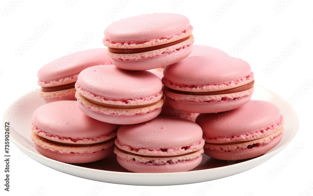 Plate of Pink Macaroons. A visually pleasing plate filled with beautifully arranged pink macaroons placed on a clean Transparent background. Plate of Pink Macaroons. A visually pleasing plate filled with beautifully arranged pink macaroons placed on a clean Transparent background.
