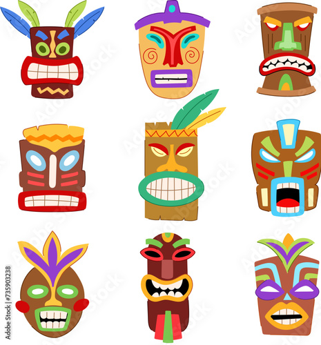 tiki mask set cartoon vector illustration