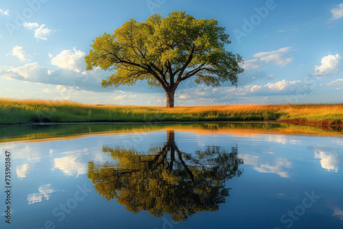 Tree Reflecting in Still Lake