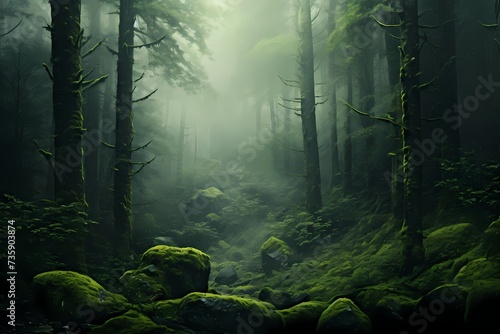 Subtle gradients of forest green and mossy hues  creating a tranquil woodland atmosphere on a vast  beautiful solid color backdrop.