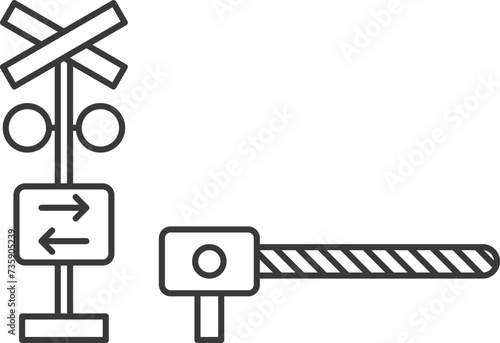 線画駅関連アイコンイラスト　踏切