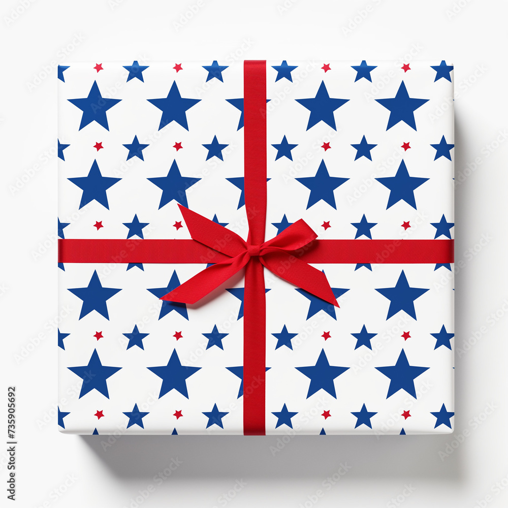 Fototapeta premium july 4th Independence Day gift box on white background